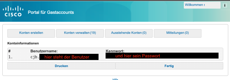 Ausgabe Benutzername/Passwort